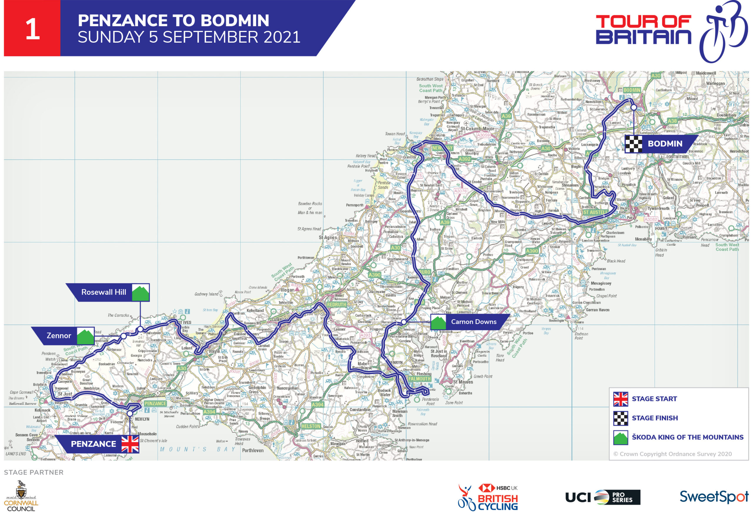 Tour of Britain in Cornwall Route timings and road closures